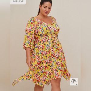 Torrid Babydoll Dress - Stretch Challis Floral Yellow - 3X